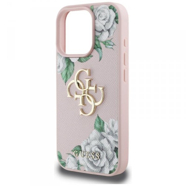 Etui Guess Grained Roses Big 4G logo do  iPhone 16 Pro różowy