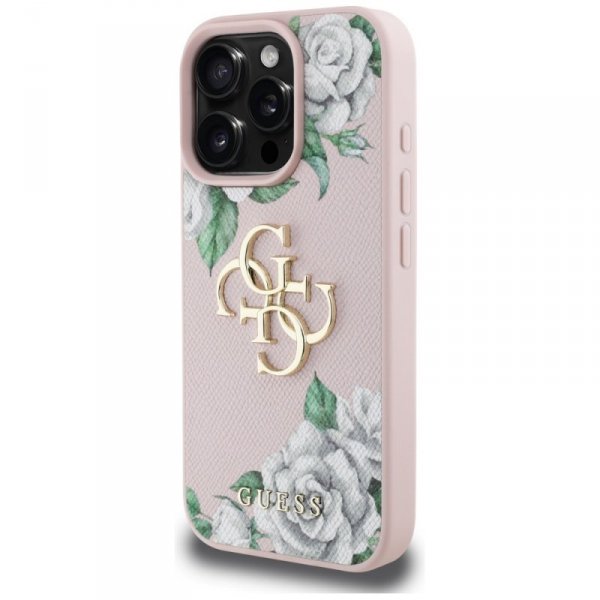 Etui Guess Grained Roses Big 4G logo do  iPhone 16 Pro Max różowy