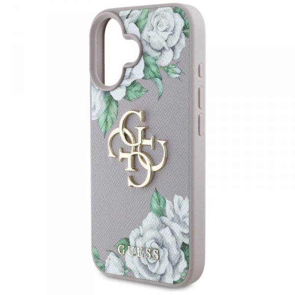 Etui Guess Grained Roses Big 4G logo do  iPhone 16 fioletowy