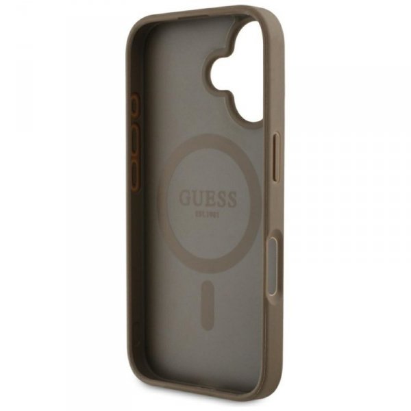 Etui Guess Grained Hot Stamp Peony       Triangle Logo MagSafe do iPhone 16 brązowy