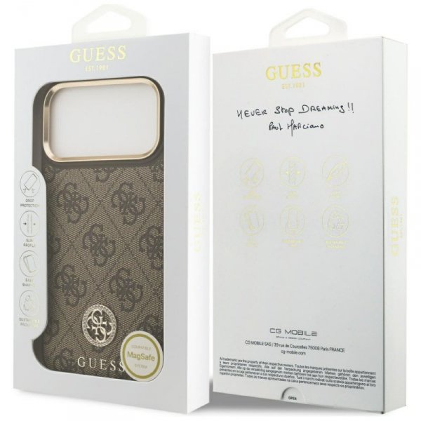 Etui Guess 4G Strass Logo MagSafe do     iPhone 17 Pro Max brązowy