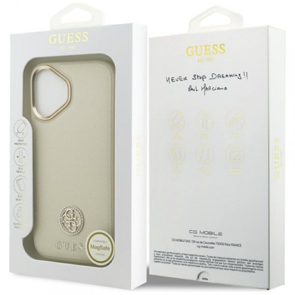 Etui Guess Grained Strass Logo MagSafe   do iPhone 17 beżowy