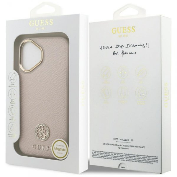 Etui Guess Grained Strass Logo MagSafe   do iPhone 17 różowy