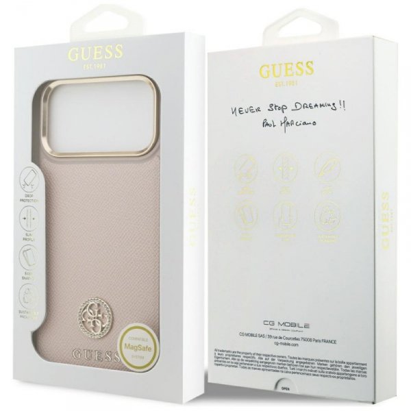 Etui Guess Grained Strass Logo MagSafe   do iPhone 17 Pro Max różowy