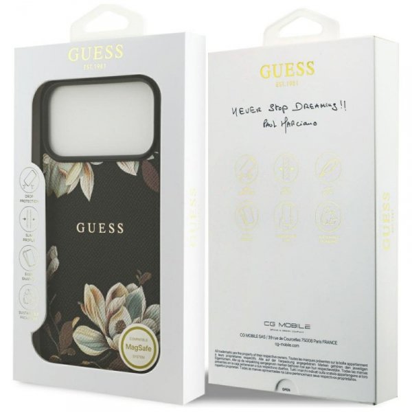 Etui Guess Grained Flowers Classic Logo  MagSafe do iPhone 17 Pro Max czarny