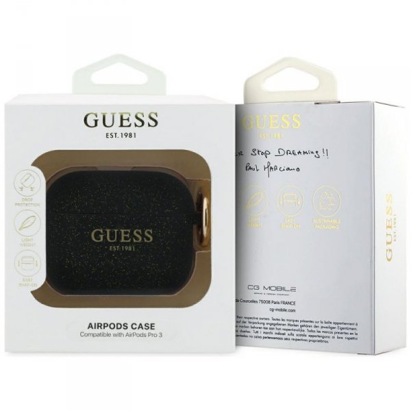 Etui Guess Silicone Glitter Ring do      AirPods Pro 3 czarny