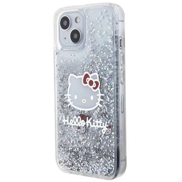 Hello Kitty HKHCP14SLIKHET iPhone 14 / 15 / 13 6.1&quot; srebrny/silver hardcase Liquid Glitter Charms Kitty Head