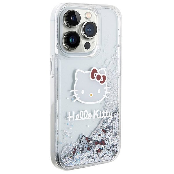 Hello Kitty HKHCP14LLIKHET iPhone 14 Pro 6.1&quot; srebrny/silver hardcase Liquid Glitter Charms Kitty Head