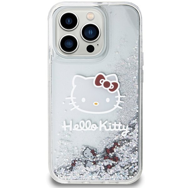 Hello Kitty HKHCP15LLIKHET iPhone 15 Pro 6.1&quot; srebrny/silver hardcase Liquid Glitter Charms Kitty Head