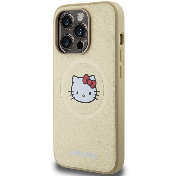 Hello Kitty HKHMP14LPGHCKD iPhone 14 Pro 6.1&quot; złoty/gold hardcase Leather Kitty Head MagSafe