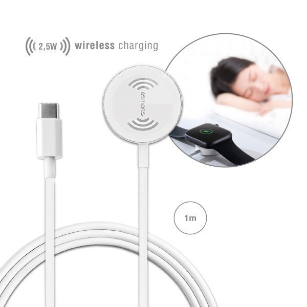 4smarts Ładowarka indukcyjna VoltBeamMini dla Apple Watch 1-8/SE z kablem 1m USB-C 2.5W biały/white 462550