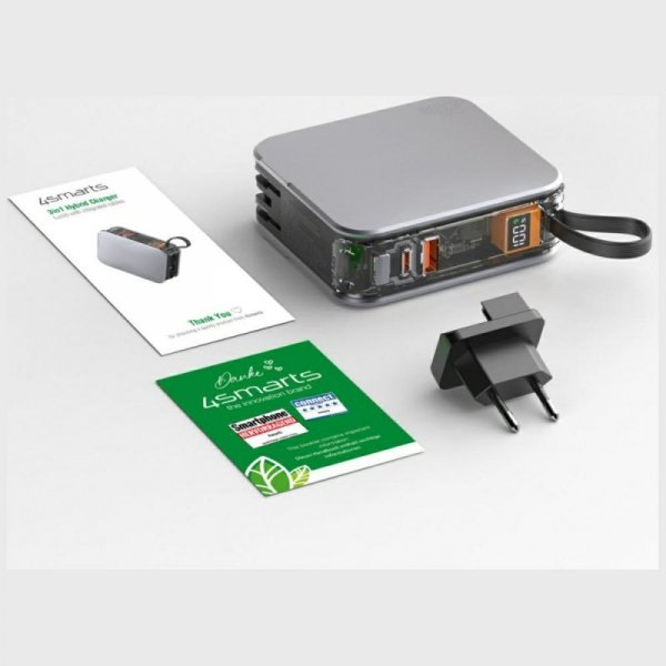 Powerbank 4smarts Lucid 3in1 Hybrid      Charger 10000mAh 20W z wbudowanym kablem USB-C / Lightning srebrny 541287