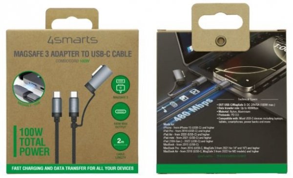 Kabel USB-C 4smarts Explorer ComboCord   100W 2m z adapterem MagSafe czarny