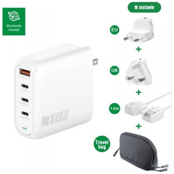 Ładowarka sieciowa 4smarts Flex Pro 100W 3xUSB-C + 1xUSB-A Travel Edition biała