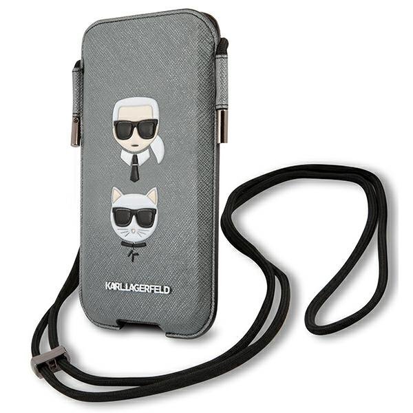 Karl Lagerfeld Torebka KLHCP12LOPHKCG6,7" szary/grey hardcase Saffiano Ikonik Karl&Choupette Head