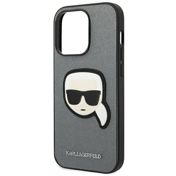 Karl Lagerfeld KLHCP14XSAPKHG iPhone 14 Pro Max 6,7&quot; srebrny/silver hardcase Saffiano Karl`s Head Patch