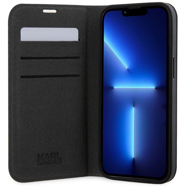 Karl Lagerfeld KLBKP14XSANKCPG iPhone 14Pro Max 6.7&quot; bookcase srebrny/silver Saffiano Karl & Choupette