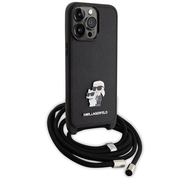 Karl Lagerfeld KLHCP15XSAKCPSK iPhone 15 Pro Max 6.7&quot; hardcase czarny/black Crossbody Saffiano Metal Pin Karl & Choupette
