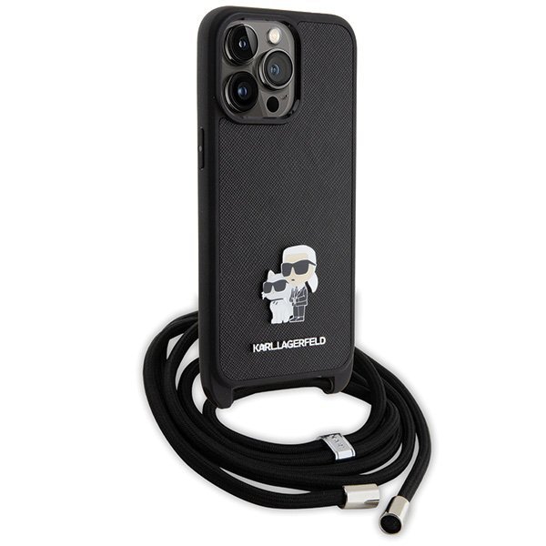 Karl Lagerfeld KLHCP15XSAKCPSK iPhone 15Pro Max 6.7&quot; hardcase czarny/black Crossbody Saffiano Metal Pin Karl & Choupette