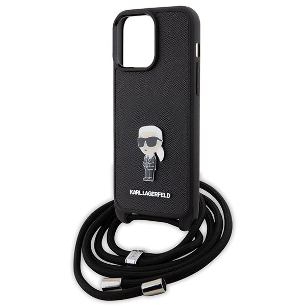 Karl Lagerfeld KLHCP15XSASKNPSK iPhone 15 Pro Max 6.7&quot; hardcase czarny/black Crossbody Saffiano Monogram Metal Pin Karl & C
