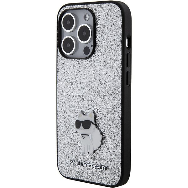 Karl Lagerfeld KLHCP15LGCNPSG iPhone 15 Pro 6.1&quot; srebrny/silver hardcase Fixed Glitter Choupette Logo Metal Pin