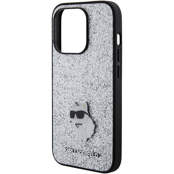Karl Lagerfeld KLHCP15LGCNPSG iPhone 15 Pro 6.1&quot; srebrny/silver hardcase Fixed Glitter Choupette Logo Metal Pin