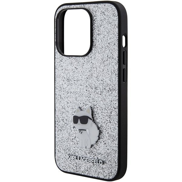 Karl Lagerfeld KLHCP15XGCNPSG iPhone 15 Pro Max 6.7&quot; srebrny/silver hardcase Fixed Glitter Choupette Logo Metal Pin