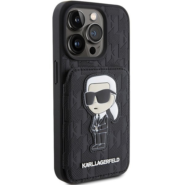 Karl Lagerfeld KLHCP15XSAKKNSCK iPhone 15 Pro Max 6.7&quot; czarny/black hardcase Saffiano Cardslots and Stand Monogram Ikonik P