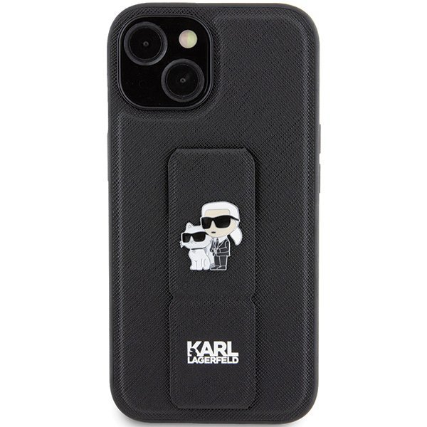 Karl Lagerfeld KLHCP15SGSAKCPK iPhone 15 / 14 / 13 6.1&quot; czarny/black hardcase Gripstand Saffiano Karl&Choupette Pins