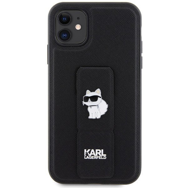Karl Lagerfeld KLHCN61GSACHPK iPhone 11 / Xr 6.1&quot; czarny/black hardcase Gripstand Saffiano Choupette Pins