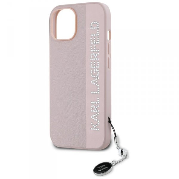 Karl Lagerfeld KLHCP15SPSAKDGCP iPhone 15 / 14 / 13 6.1&quot; różowy/pink hardcase Saffiano Rhinestones & Charm