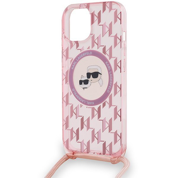 Karl Lagerfeld KLHMP15SHCKCKLCP iPhone 15 / 14 / 13  6.1&quot; różowy/pink hardcase IML Crossbody Monogram Karl & Choupette Head