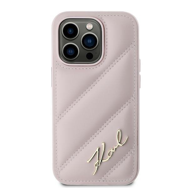 Karl Lagerfeld KLHCP14LPQDSMGP iPhone 14 Pro 6.1&quot; różowy/pink hardcase Diagonal Quilted Script