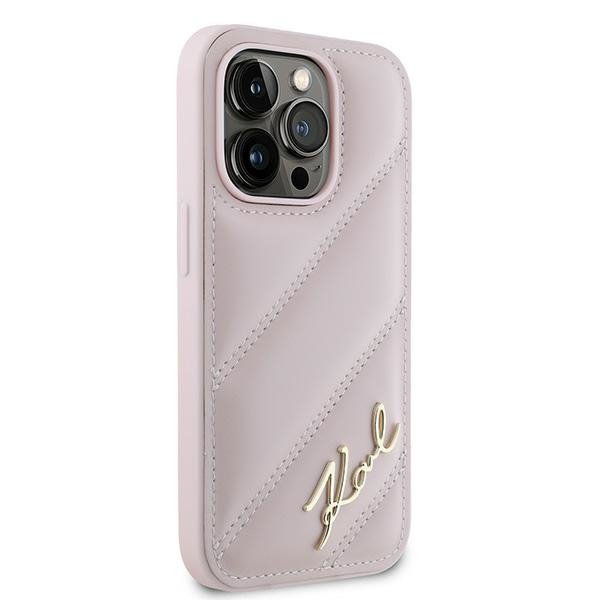 Karl Lagerfeld KLHCP14LPQDSMGP iPhone 14 Pro 6.1&quot; różowy/pink hardcase Diagonal Quilted Script