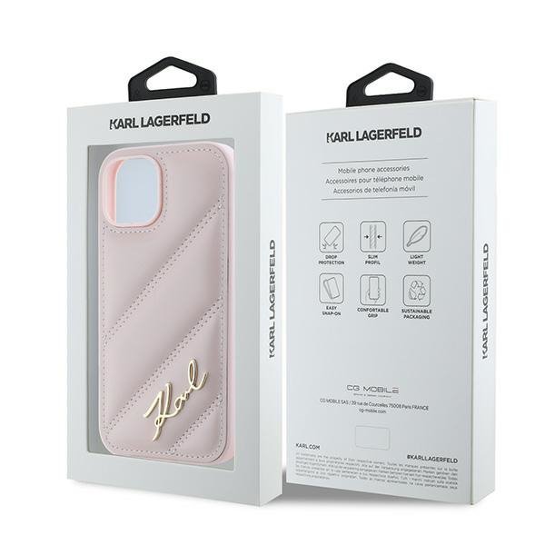 Karl Lagerfeld KLHCP15MPQDSMGP iPhone 15 Plus / 14 Plus 6.7&quot; różowy/pink hardcase Diagonal Quilted Script