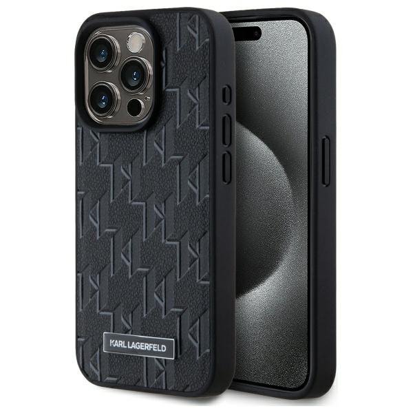Karl Lagerfeld KLHMP15LPKHPORPK iPhone15 Pro 6.1" hardcase czarny/black Leather Monogram Metal Logo MagSafe