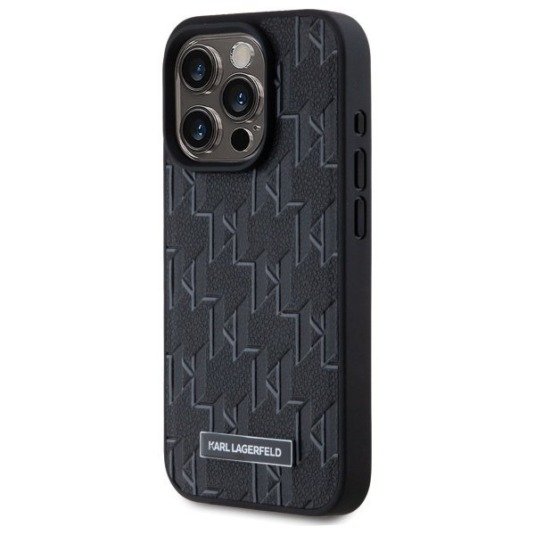 Karl Lagerfeld KLHMP15LPKHPORPK iPhone15 Pro 6.1" hardcase czarny/black Leather Monogram Metal Logo MagSafe