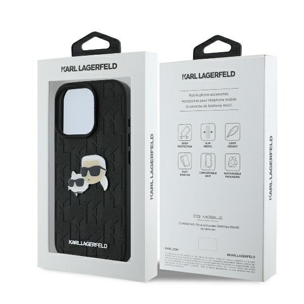 Karl Lagerfeld KLHCP16XPGKLKCPK iPhone16 Pro Max 6.9&quot; czarny/black hardcase Monogram Karl&Chaoupette Head Pin
