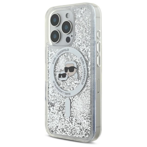 Karl Lagerfeld KLHMP16LLGKCSGH iPhone 16 Pro 6.3&quot; hardcase transparent Liquid Glitter Karl&Choupette Head Magsafe