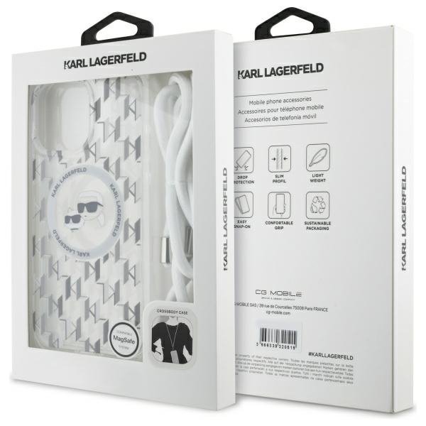 Karl Lagerfeld KLHMP16LHCKCKLCT iPhone   16 Pro 6.3&quot; transparent hardcase IML Crossbody Monogram Karl & Choupette Head MagS