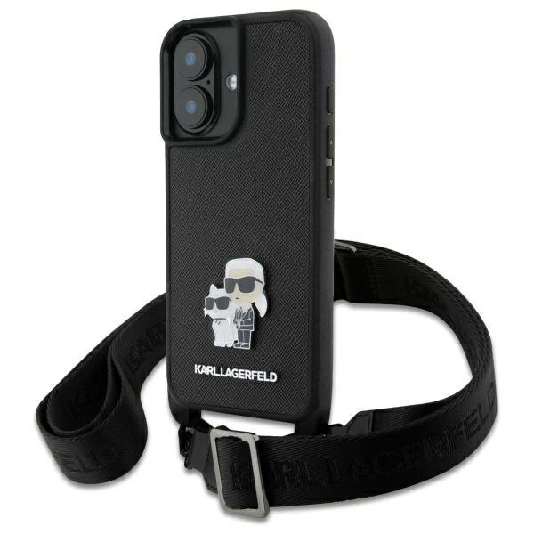 Karl Lagerfeld KLHCP16SSAKCPBK iPhone 16 6.1&quot; czarny/black hardcase Saffiano Karl&Choupette Metal Pin CBDY Strap
