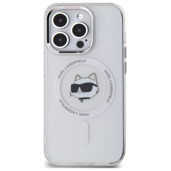 Karl Lagerfeld KLHMP14LHLSCHH iPhone 14  Pro 6.1&quot; biały/white hardcase IML Metal Choupette Head MagSafe