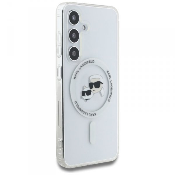 Etui Karl Lagerfeld Button Karl & Choupette Heads Printed Logo MagSafe do Samsung Galaxy S25 biały
