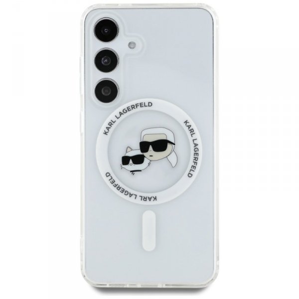 Etui Karl Lagerfeld Button Karl &        Choupette Heads Printed Logo MagSafe do Samsung Galaxy S25+ biały