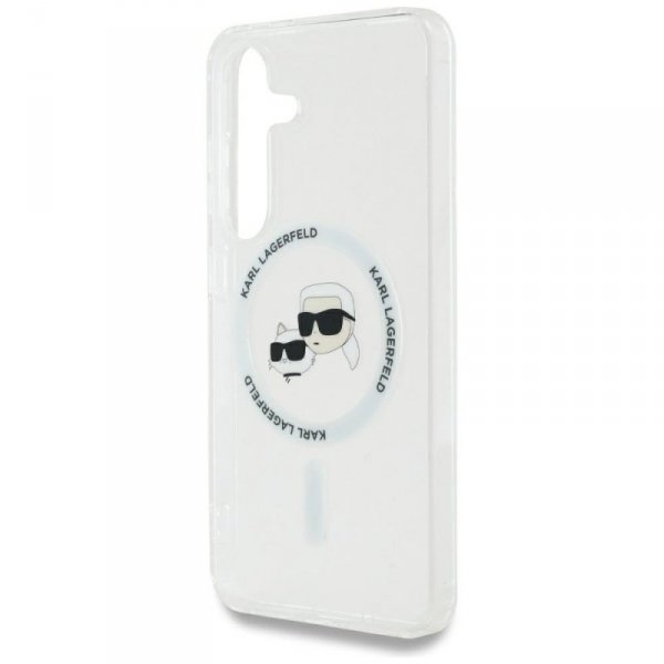 Etui Karl Lagerfeld Button Karl &        Choupette Heads Printed Logo MagSafe do Samsung Galaxy S25+ biały