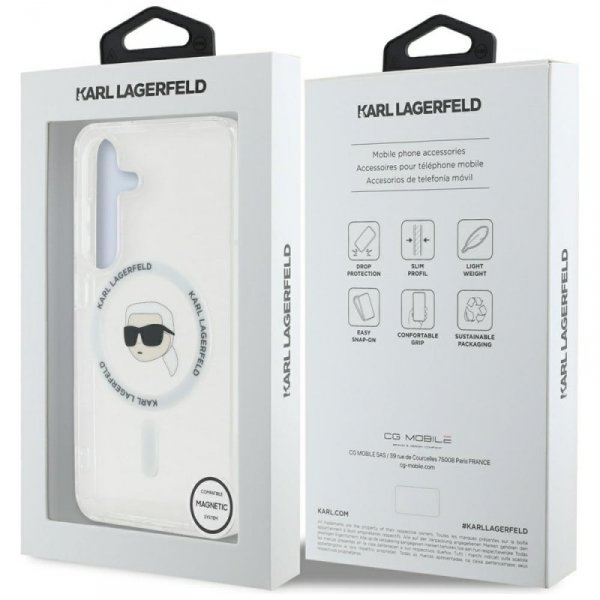 Etui Karl Lagerfeld Button Karl Head     Printed Logo MagSafe do Samsung Galaxy S25 biały