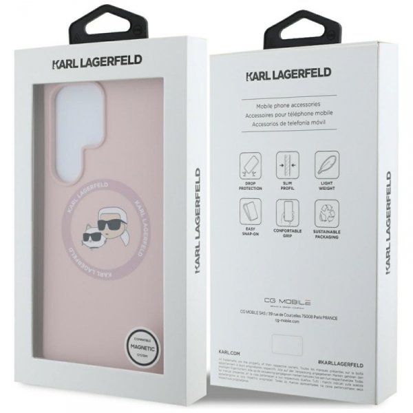 Etui Karl Lagerfeld Silicone Double      Heads And Circle MagSafe do Samsung Galaxy S25 Ultra różowy
