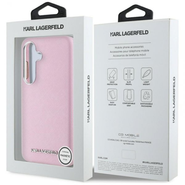 Etui Karl Lagerfeld Saffiano Full        Wrapped Elongated Metal Logo MagSafe do Samsung Galaxy S25 różowy