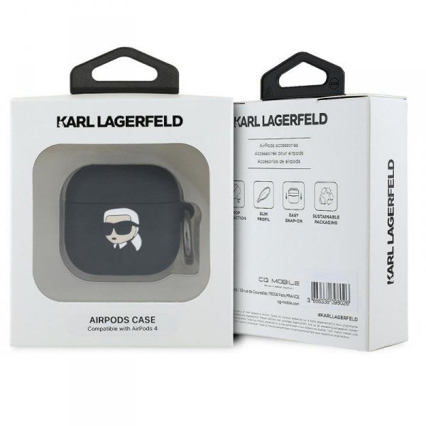 Karl Lagerfeld KLA4RUNIKK AirPods 4      cover czarny/black Silicone Karl Head 3D