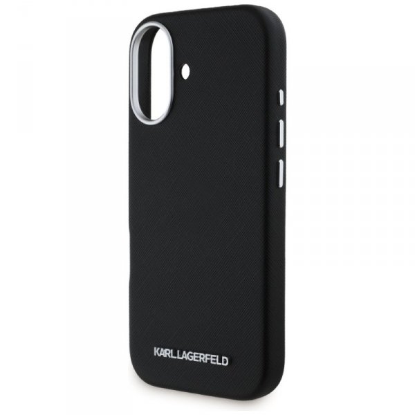Etui Karl Lagerfeld Saffiano Full        Wrapped Elongated Metal Logo MagSafe do iPhone 16 czarny